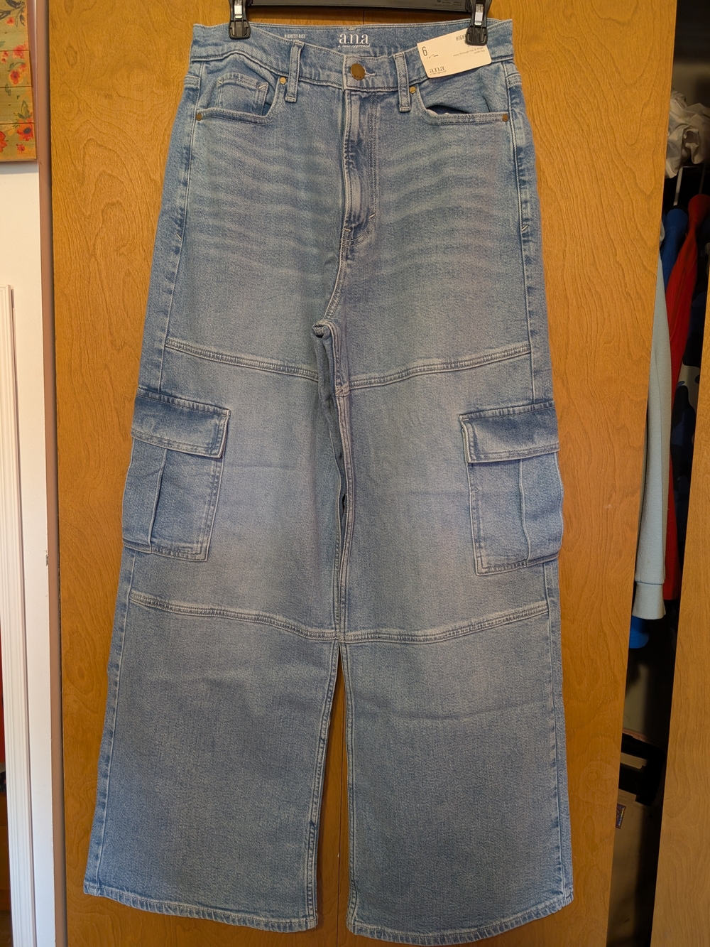 a.n.a Wide-Leg Cargo Jeans in Light Blue Women's 6